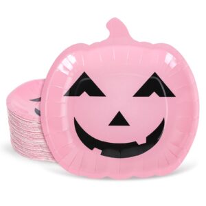 whaline 40pcs halloween paper plates pink pumpkin shaped disposable plates cute grimace pumpkin pattern decorative plates for halloween holiday birthday party baby shower dinner tableware supplies