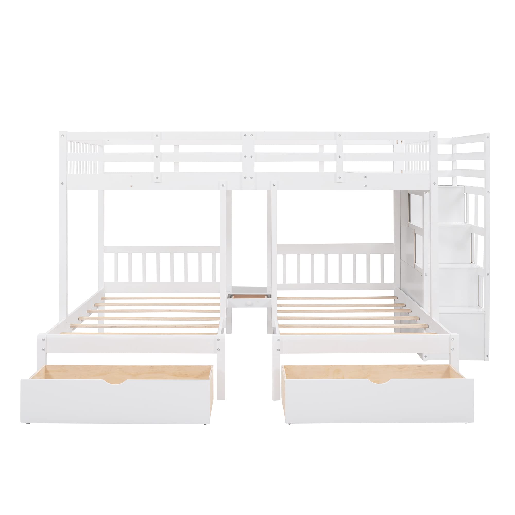 Harper & Bright Designs Triple Bunk Beds with Drawers, Wood Full Over Twin & Twin Bunk Bed with Storage Staircase, Triple Bed for Kids,3 Bed Bunk Beds with Storage for Girls Boys,White