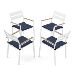 joivi patio aluminum chairs set of 4, outdoor stackable dining chairs with armrest and cushions for outside lawn, garden, backyard, indoor kitchen, navy blue