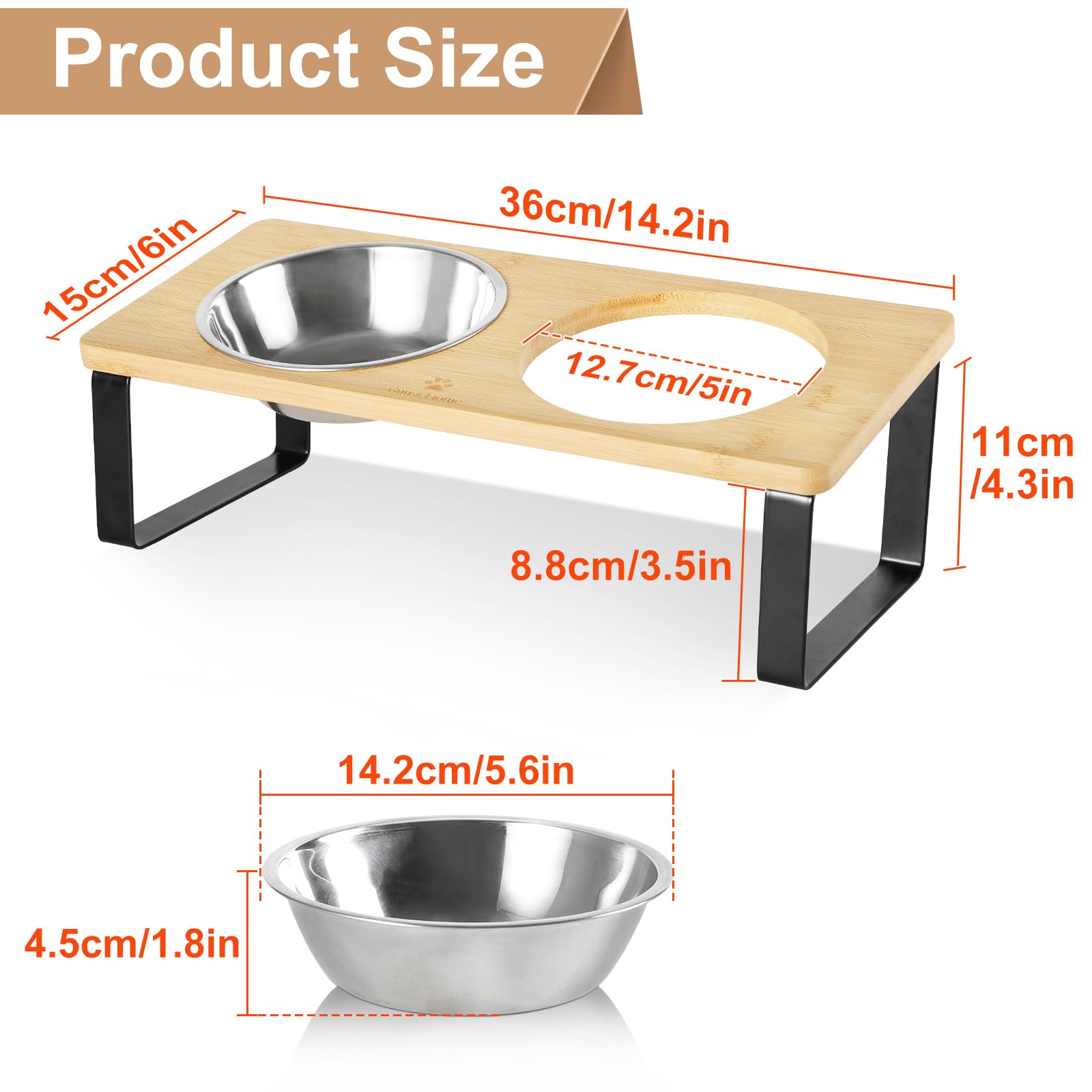 Sunhoo Cat Food Bowl Raised Cats Bowls Elevated Tilted Puppy Dish 5.7 inch Anti-Vomiting Pet Bowl Stand Lifted Double Stainless Steel Dishes Whisker Relief Kitty Feeder with 15°Angled