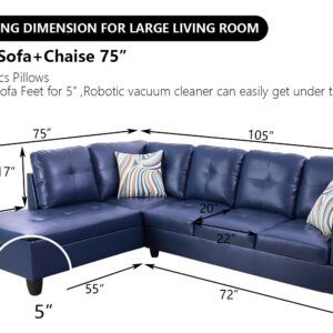 SIENWIEY Sectional Couch for Living Room Furniture Sets, Blue Leather Couch L Shape Couch Faux Leather Sofa Living Room Sofa with Chaise 2 Piece Using for Living Room(Blue,Facing Left Chaise)