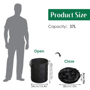 Camping Trash Can 34cm Diameter 10 Gallons Large Clip Model Dark Green Oxford Cloth Collapsible Waste Bag Portable Camping Trash Can for Balcony Gar Camping(Black)