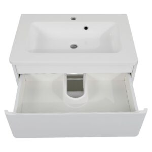 Modern Free Standing Bathroom Vanity with Washbasin | Comfort White High Gloss Collection | Non-Toxic Fire-Resistant MDF-40-Omega Collection R-line 32"