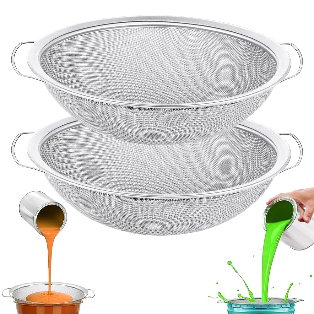 2-Piece Set of Fine Mesh Paint Strainer 60 Mesh Stainless Steel Paint Filter Emulsion Honey Funnel Filter Cover Fits 5-Gallon Paint Bucket Filter Tool Insert Strains