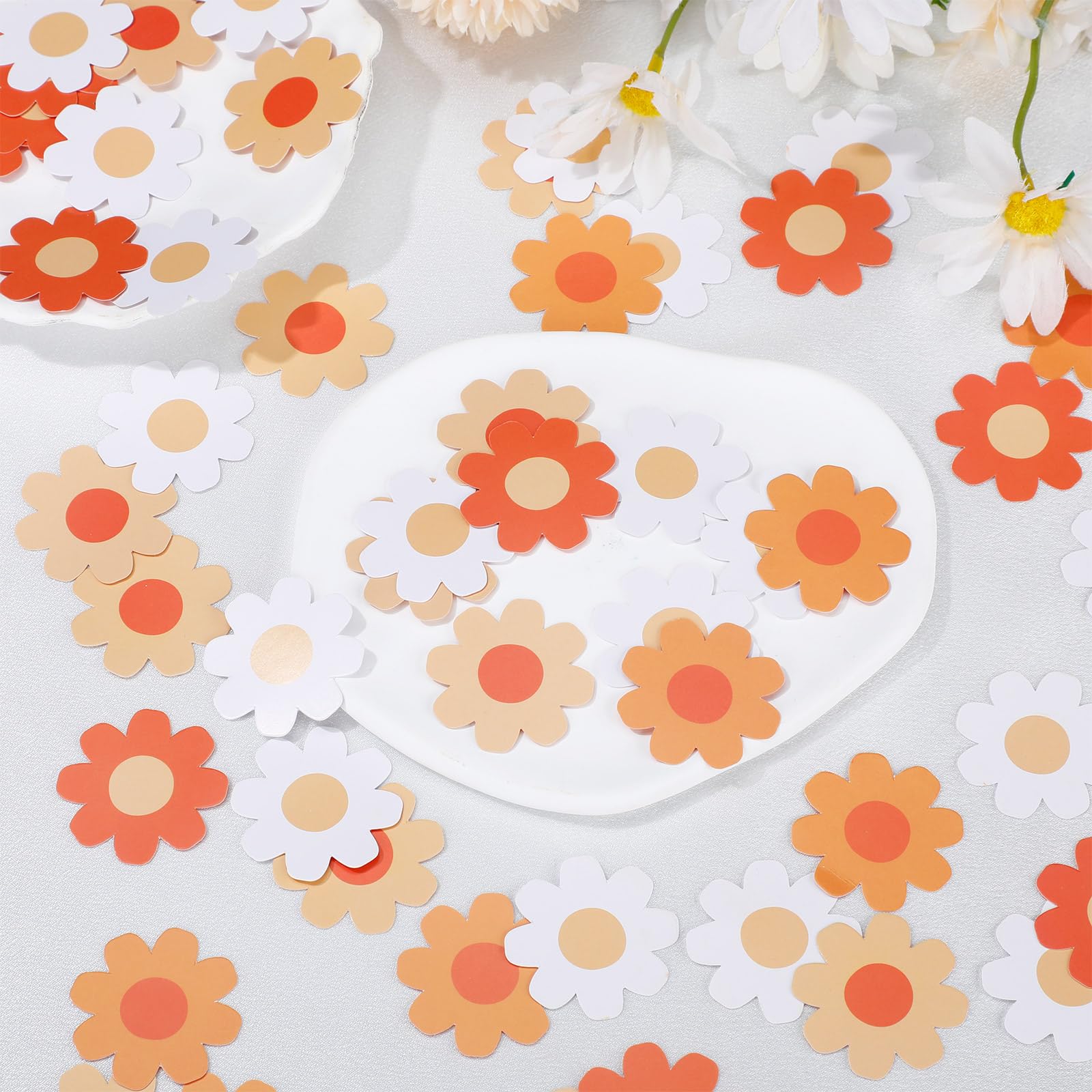 400 Pcs Groovy Daisy Confetti Retro Flower Confetti Paper Boho Table Confetti Groovy Party Decorations Bridal Baby Shower Wedding Engagement Party Decorations