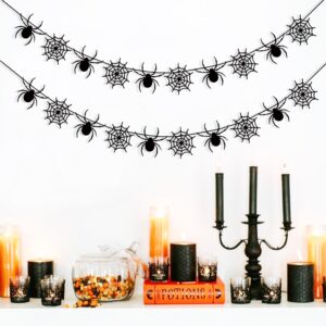 Uniwish Felt Spider Spiderweb Banner Garland Halloween Spider Web Decorations Outdoor Indoor Home Decor Spooky Themed Birthday Party Supplies Photo Props