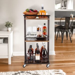 Feemiyo 3-Tier Bar Cart, Serving Bar Cart for Home with Large Storage Space, Made of Wood and Metal with Wheels，Multifunctional cart Suitable for Home Bars, Kitchens, Living Rooms, and bedrooms (Wood)