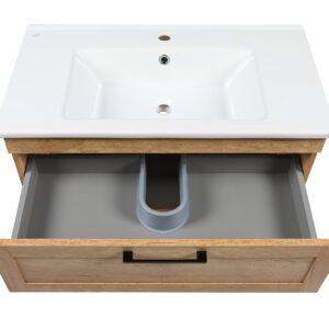 Modern Wall-Mounted Bathroom Vanity with Washbasin | Palm Beach Teak Natural Collection | Non-Toxic Fire-Resistant MDF-68 (34+34)-Omega Collection 40"