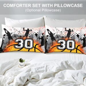 ZBIGTEE Basketball Comforter Set for Boys Kids Teens, Fire Pattern Basketball Boy Bedding Full Size Kids Comforter Set Orange Basketbal Ball Quilt Queen with with 1 Comforter and 2 Pillowcases