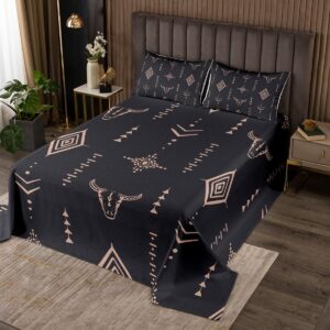 bull skull quilt set king boho bedspread set ethnic horns bohemian coverlet set brown tribal symbol mysterious aztec bedroom decor abstract geometric bed set for men boys