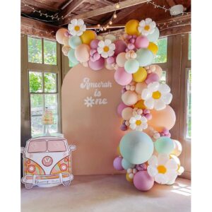 daisy balloon garland kit - 155pcs white groovy daisy flower macaron pastel balloons garland for boho two groovy girls birthday baby shower flower decor