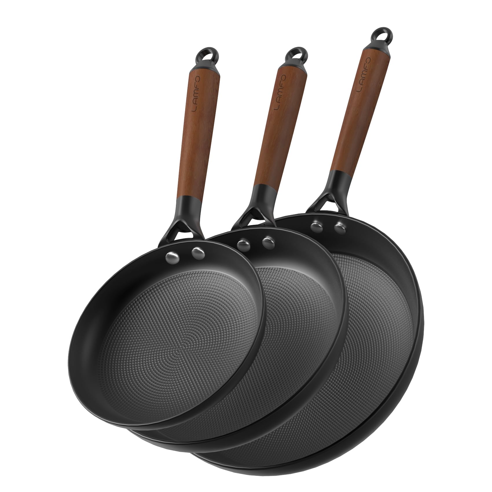 LAMFO Non Stick Frying Pans, 3 Piece Cast Iron Pans, 8Inch 10Inch 12Inch Cookware Set Cast Iron Skillets, PFAS-Free, Egg Pans Nonstick, Oven Safe Dishwasher Safe, Christmas Gifts