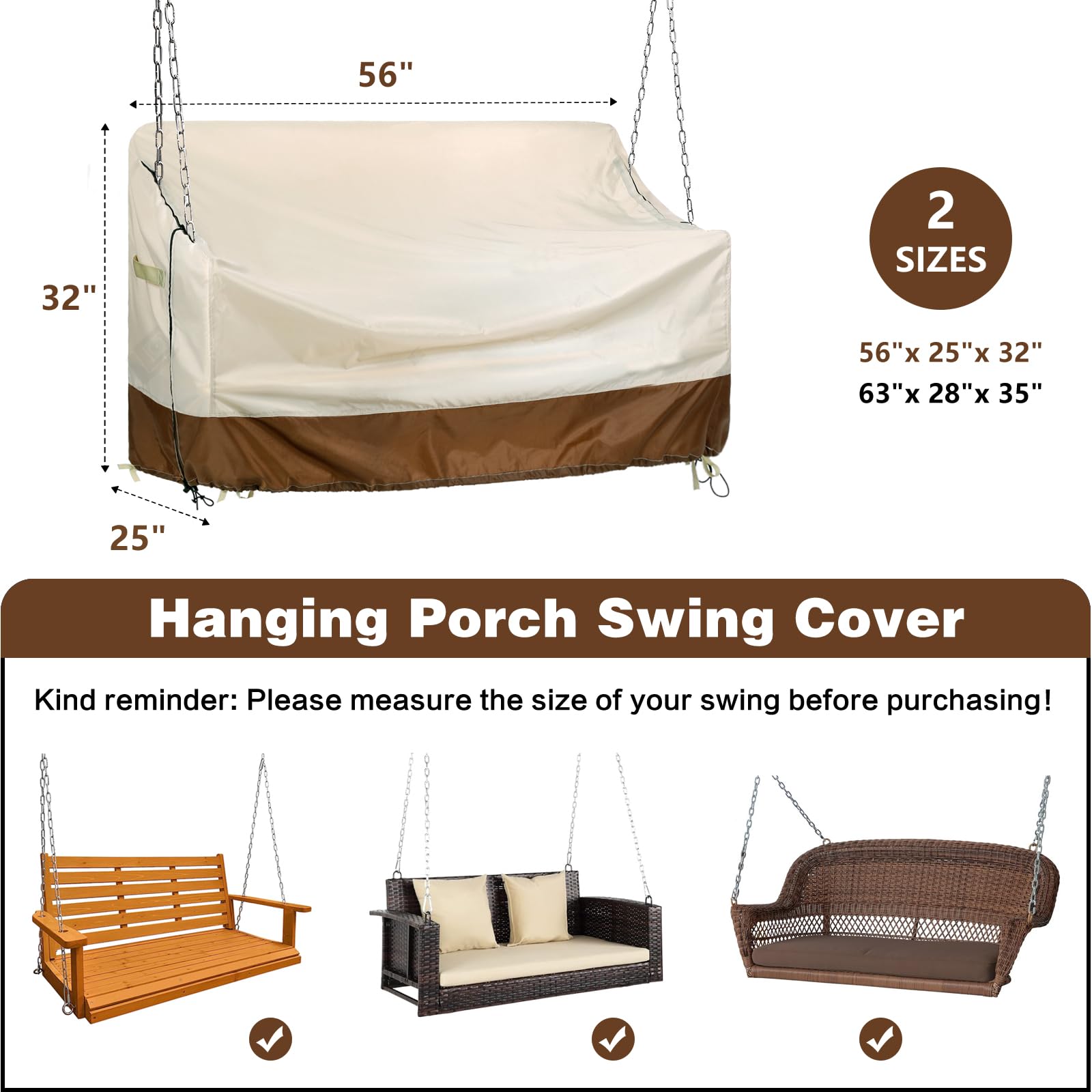 CHENGWEI Hanging Porch Swing Cover 56 Inch Outdoor Swing Chair Cover Waterproof Patio Swing Cover(56x25x32 Inches)