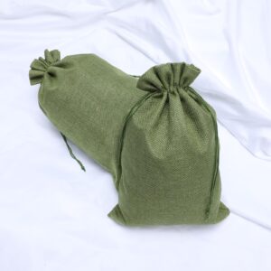 Tapleap Burlap Bags with Drawstring, 8x12 Burlap Favor Sacks (Lot of 10) for Wrapping Halloween Favors or Gifts, Birthday, Wedding, Party or Household Use(Green)