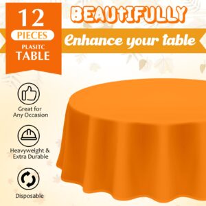 Patelai 12 Pcs Fall Plastic Round Tablecloth Disposable Autumn Table Cover 84 Inch Plastic Circular Tablecloths for Thanksgiving Day Harvest Birthday Party Decoration (Orange,Yellow,Brown)