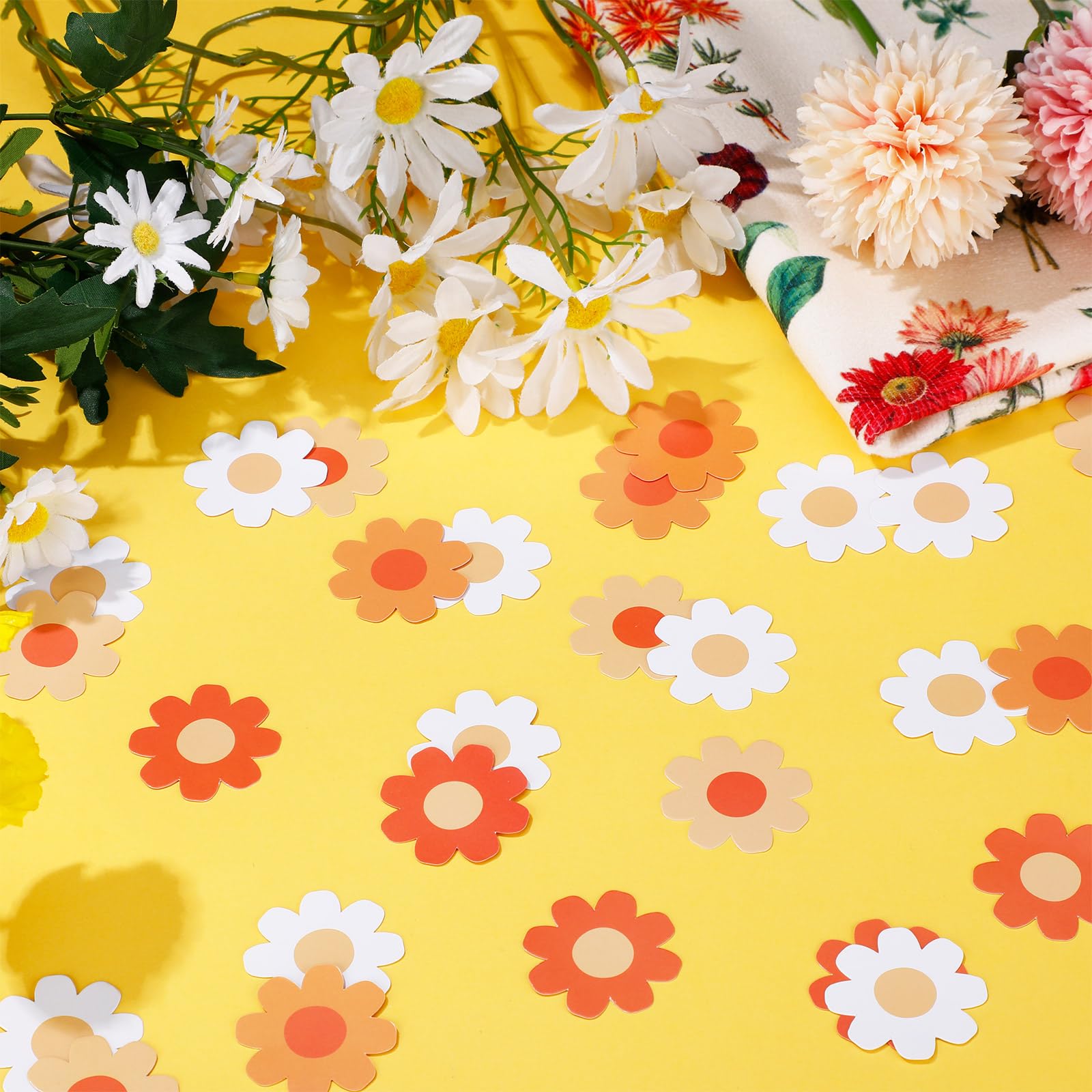 400 Pcs Groovy Daisy Confetti Retro Flower Confetti Paper Boho Table Confetti Groovy Party Decorations Bridal Baby Shower Wedding Engagement Party Decorations