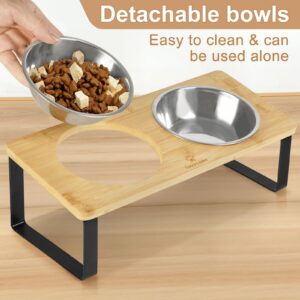 Sunhoo Cat Food Bowl Raised Cats Bowls Elevated Tilted Puppy Dish 5.7 inch Anti-Vomiting Pet Bowl Stand Lifted Double Stainless Steel Dishes Whisker Relief Kitty Feeder with 15°Angled