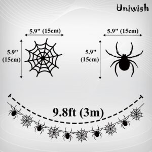 Uniwish Felt Spider Spiderweb Banner Garland Halloween Spider Web Decorations Outdoor Indoor Home Decor Spooky Themed Birthday Party Supplies Photo Props