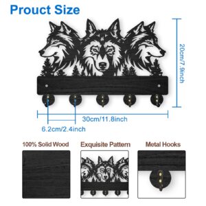 MAYJOYDIY Wood Wolf Wall Mount Coat Rack 11.8×8inch Wolf Forest Key Holder for Wall Coat Rack Wolf Key Hook 5 Alloy Hooks Animal Theme Wall Art Hook Gift for Hallway Office Living Room