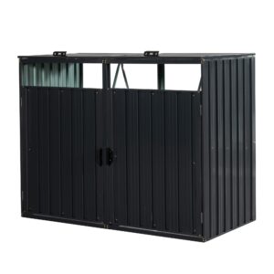 garbage bin shed stores 2 trash cans metal outdoor bin shed for garbage storage, stainless galvanized steel, bin shed for garden yard lawn - durable, ventilated, lockable, and easy to clean