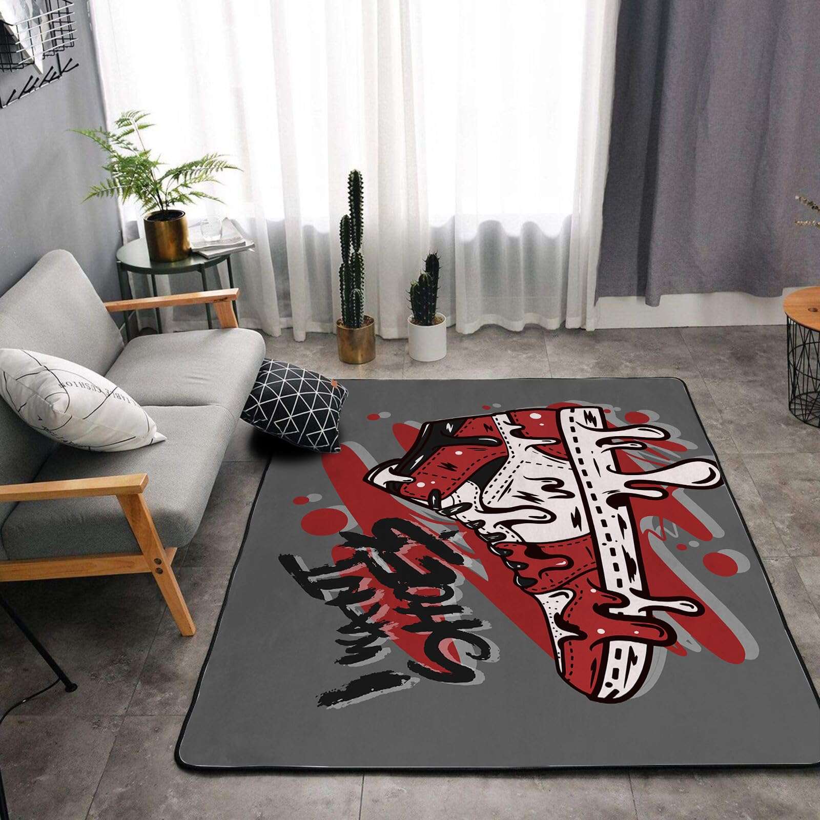 Washable Area Sponge Rug Pad for Girls Boys Bedroom Living Room Retro Basketball Shoes, Men Sneaker Sports Graffiti Non-Slip Carpet Super Soft Extra Thick Bathroom Dorm Home Indoor Small Floor Rugs