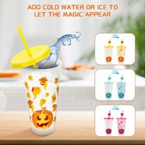 Ftabernam Color Changing Cups, 3-Pack 24 oz Plastic Cups with Lids and Straws, Tumblers and Water Glasses for Adults, Kids Party, Cute Cups for Ice Drink