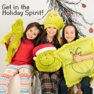 Franco Collectibles Grinch by Dr. Seuss Holiday & Christmas Super Soft Furry Plush Round Decorative Pillow, 12" X 12", (Official Licensed Product)