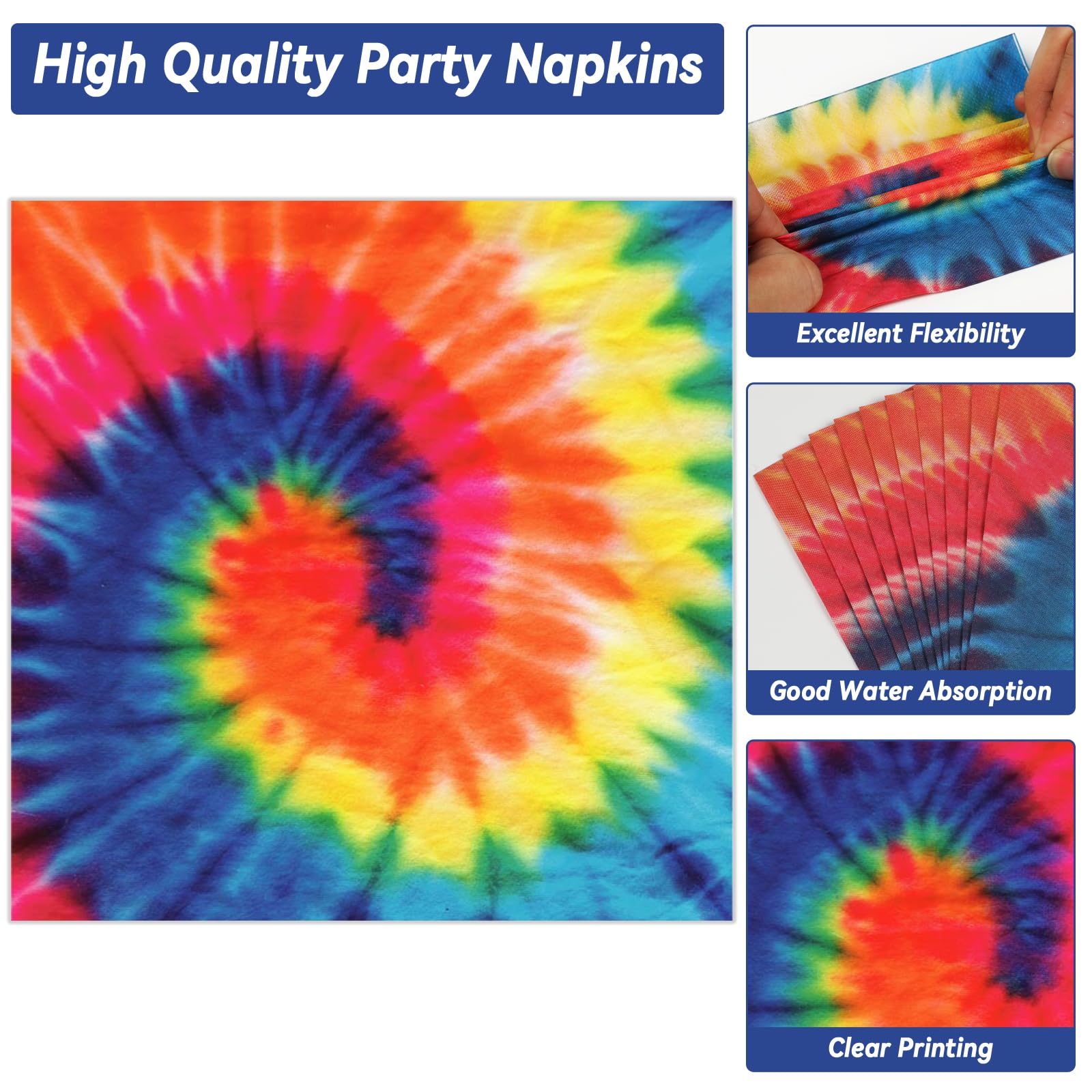 50 Guests Tie Dye Plates and Napkins Party Supplies Tie Dye Party Decorations Disposable Tableware Set Tie Dye Birthday Dinnerware Favor for Kids Girls Baby Shower Birthday Party Graduation, 200PCS