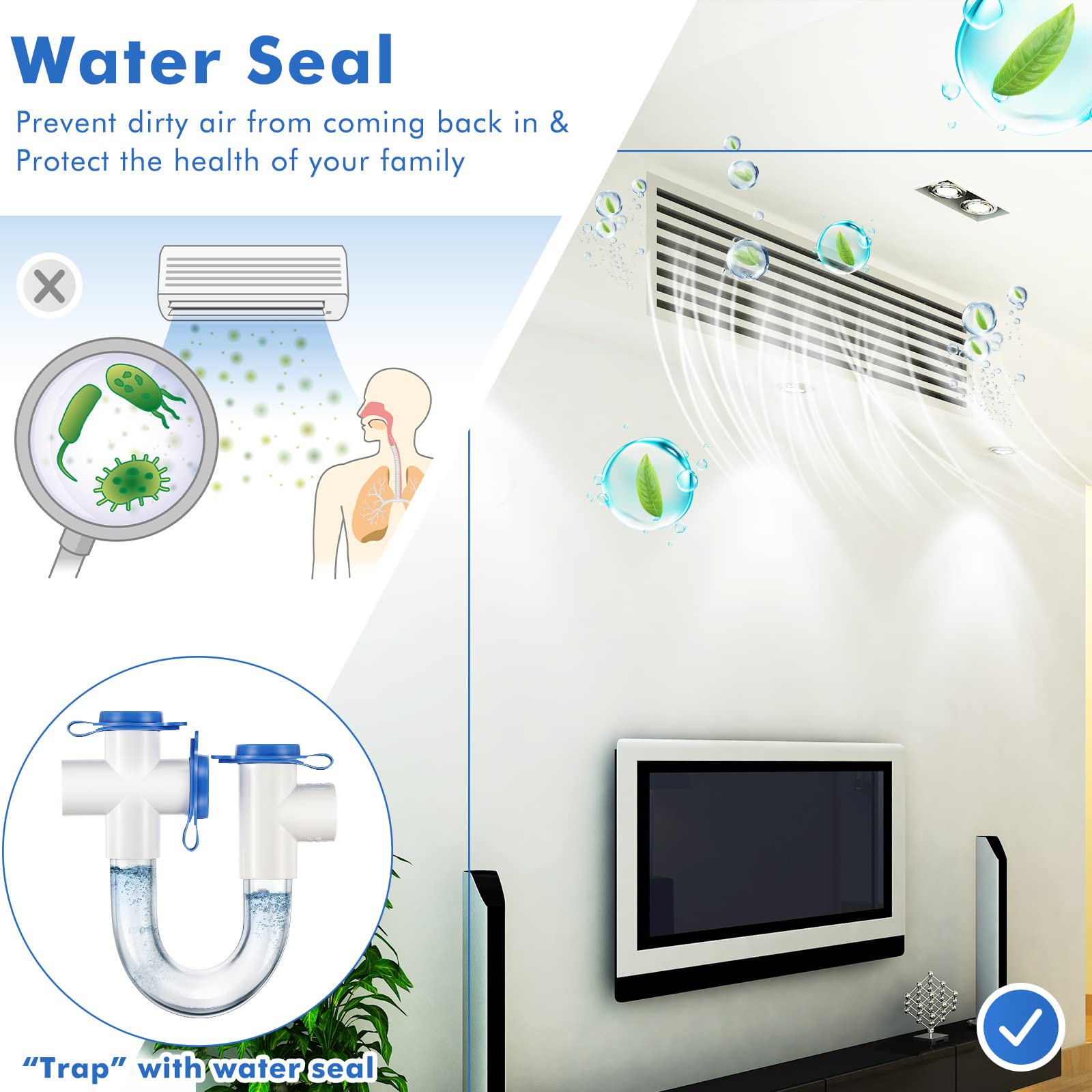 Gulfmew 3/4 Inch Standard Condensate Trap with Cleaning Brush, PVC U Trap for HVAC Systems, Air Conditioner, Effectively Drains Condensate(4 Pack)