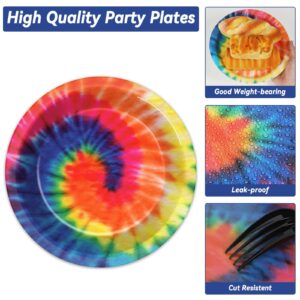 50 Guests Tie Dye Plates and Napkins Party Supplies Tie Dye Party Decorations Disposable Tableware Set Tie Dye Birthday Dinnerware Favor for Kids Girls Baby Shower Birthday Party Graduation, 200PCS