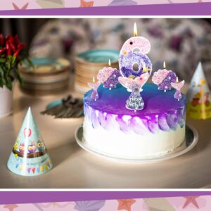 6 Pcs Birthday Candles, 2.8 Inch Mermaid Theme Birthday Cake The Number 0-9 Candles, 1 Pcs Number 3 Pcs Mermaid Tail and 2 Pcs Shell Candles for Birthday Decorations Mermaid Themed Party (Number 6)