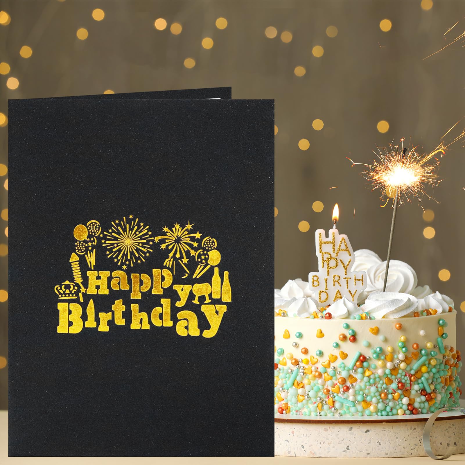 Vlipoeasn Larger Pop Up Birthday Greeting Card - Thick Black Gold Pop Up Birthday Card, Creative Birthday Keepsake Gifts for Women&Men, Happy Birthday Party Sign in Book