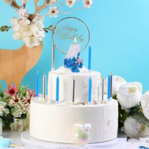 Herdear 2.8" Frozen Birthday Candles Snowflake Number Candles with 10 Pcs Long Thin Candles Blue Number 0-9 for Cake Topper Birthday Frozen Birthday Supplies(Number 4)