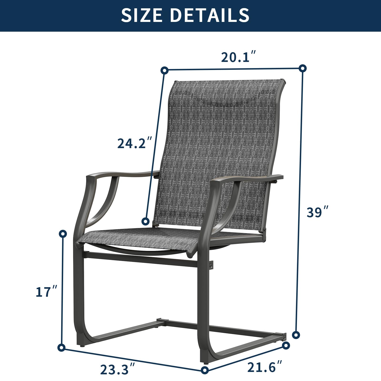 UDPATIO Patio Dining Chairs Set of 2, High Back Patio Chairs in All Weather Breathable Textile Fabric, Outdoor Furniture Chairs for Deck, Lawn, Garden, Backyard(Grey)