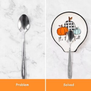 Whaline Fall Spoon Rest Plaid Pumpkin Ceramic Spoon Holder Seasonal Sauce Dishes Farmhouse Fall Thanksgiving Coffee Spoon Holder Ring Dish for Stove Top Cooking Utensil Kitchen Office Decor