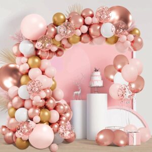 Rose Gold Balloon Garland Arch Kit,Pink and Gold White Rose Gold Confetti Latex Balloons for Baby Shower Wedding Birthday Graduation Anniversary Bachelorette Party Decorations…