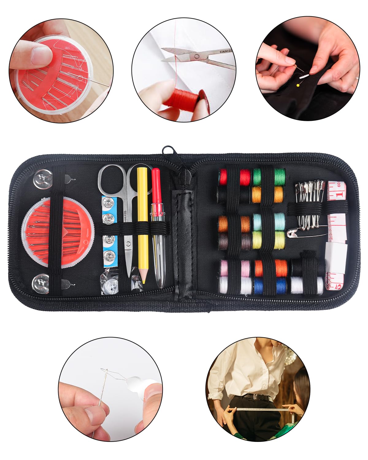 JANREAY Sewing Kit with 94 Sewing Accessories, Sewing Kit Travel Sewing Accessories for Beginners, Yarn Rolls, Sewing Needles, Yarn, Thimble, Tape Measure etc