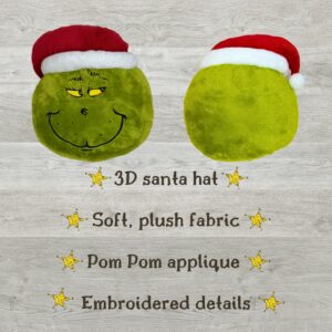 Franco Collectibles Grinch by Dr. Seuss Holiday & Christmas Super Soft Furry Plush Round Decorative Pillow, 12" X 12", (Official Licensed Product)