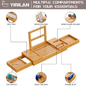 Yirilan Bamboo Bathtub Tray, Expandable Bathroom Tray, Waterproof Tray Caddy, Perfect Bath Caddy for Home Spa, Gift for Loved Ones, Bamboo