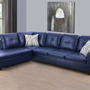 SIENWIEY Sectional Couch for Living Room Furniture Sets, Blue Leather Couch L Shape Couch Faux Leather Sofa Living Room Sofa with Chaise 2 Piece Using for Living Room(Blue,Facing Left Chaise)