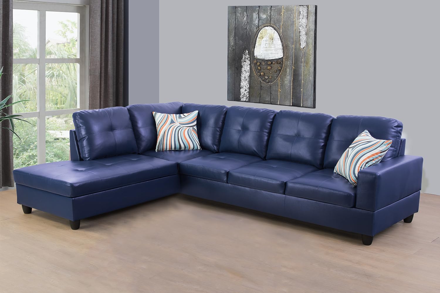 SIENWIEY Sectional Couch for Living Room Furniture Sets, Blue Leather Couch L Shape Couch Faux Leather Sofa Living Room Sofa with Chaise 2 Piece Using for Living Room(Blue,Facing Left Chaise)