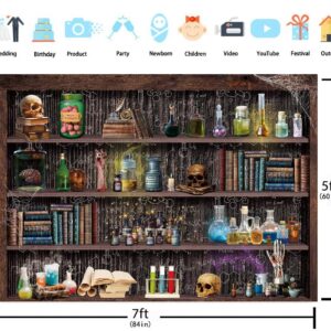 Mad Scientist Laboratory Backdrop for Kids Halloween Magic School Background Spooktakular Creepy Skull Poison Apothecary Witch Kitchen Hallowmas Baby Shower Party Decorations Banner (7X5FT(82x59inch))