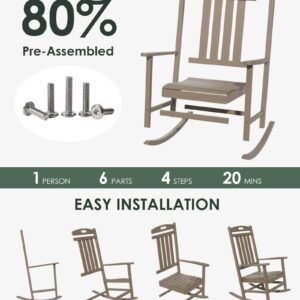 Adiromoti Outdoor Rocking Chair Set of 2, All-Weather Resistant Poly Lumber Rocker Chair Outdoor, High Back Plastic Patio Rocking Chairs for Outside Porch Rocker Garden Lawn, Weather Wood