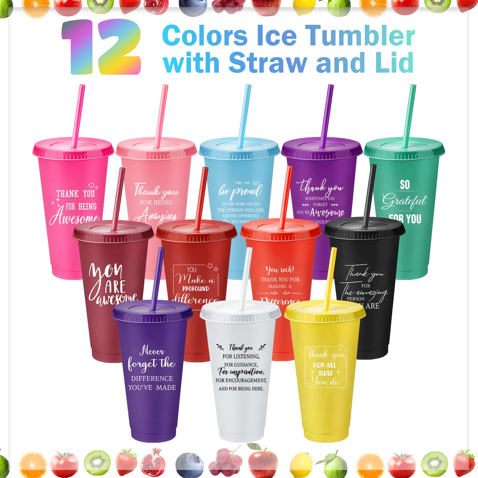 Bokon 30 Pcs Employee Appreciation Gifts 24oz Plastic Cups with Lids and Straws Thank You Gifts for Staff Coworker Reusable Tumblers Thank You Cups for Teacher Nurse(Appreciation)