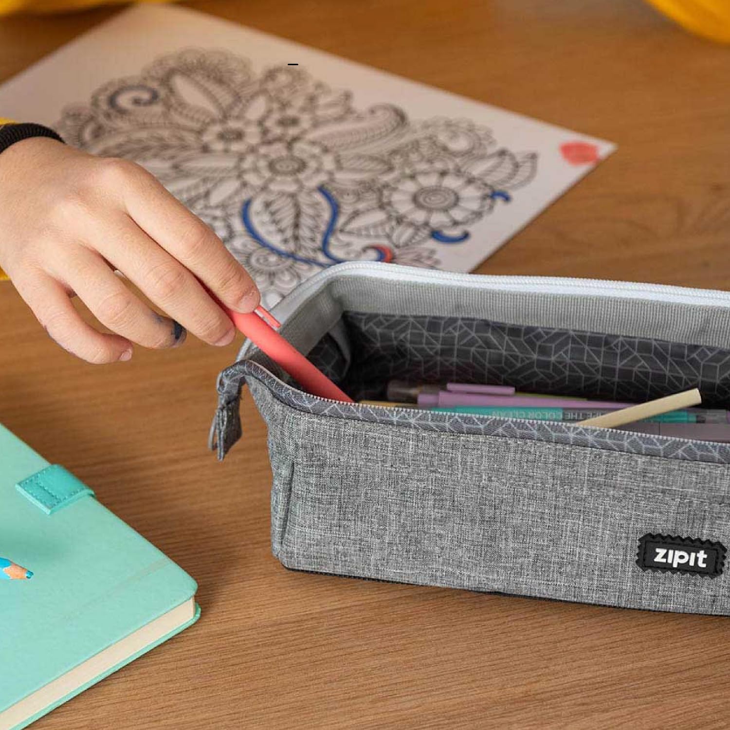 ZIPIT Lenny Pencil Case | Large Capacity Pencil Pouch | Pencil Bag for School, College and Office (Grey)