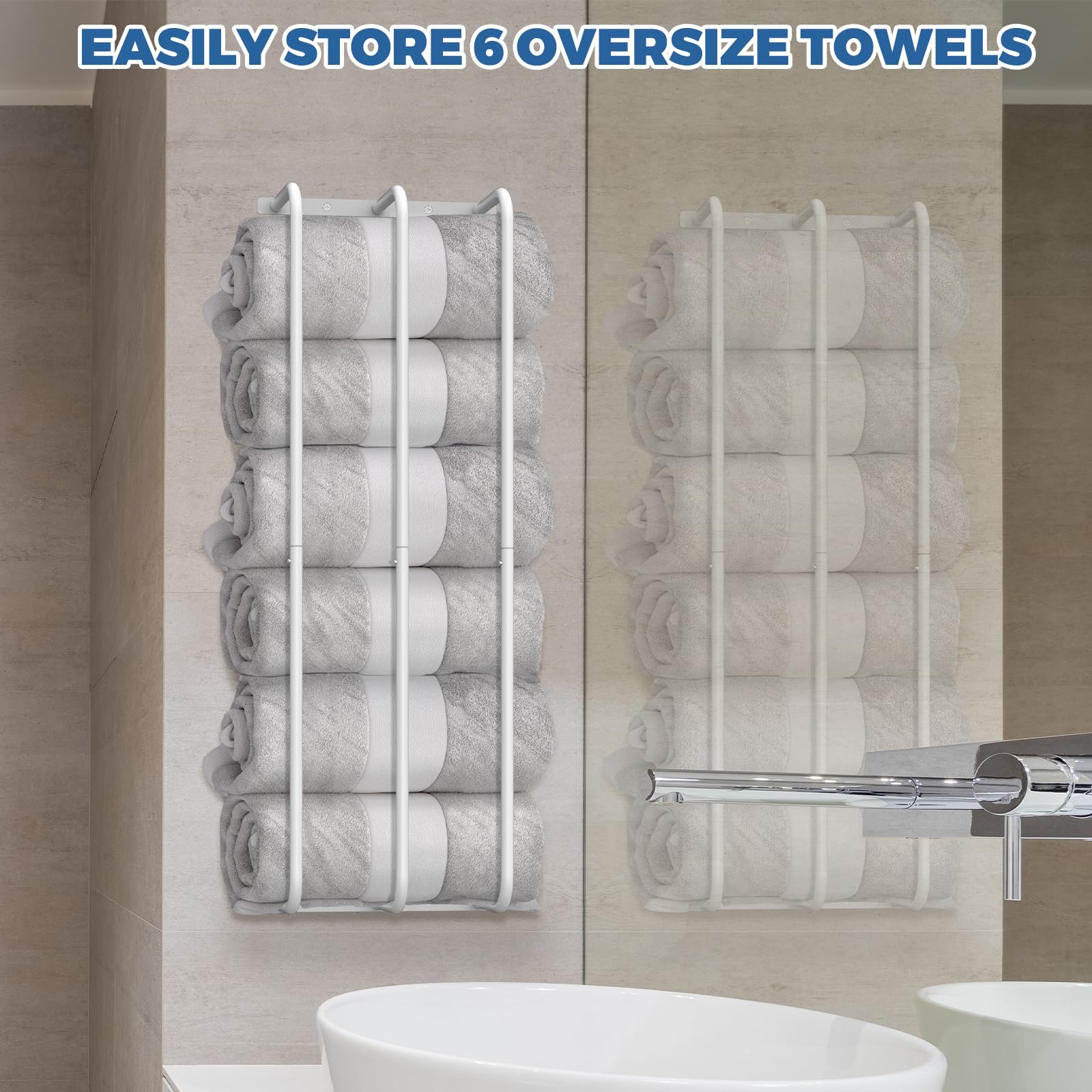 Fogein Towel Rack for Bathroom,3 Bar Towel Rack Wall Mounted,Wall Towel Rack for Rolled Towels Can Holds Up 6 Large Bath Towels,Wall Towel Holder for Small Bathroom,Spa,Sauna(White)