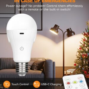 BoRccdit Battery Operated Light Bulb with Remote Control 1800K