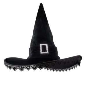 justotry halloween witch hat - women costume black witches hats with lace fringe for hallowee decor accessories hocus pocus party favor