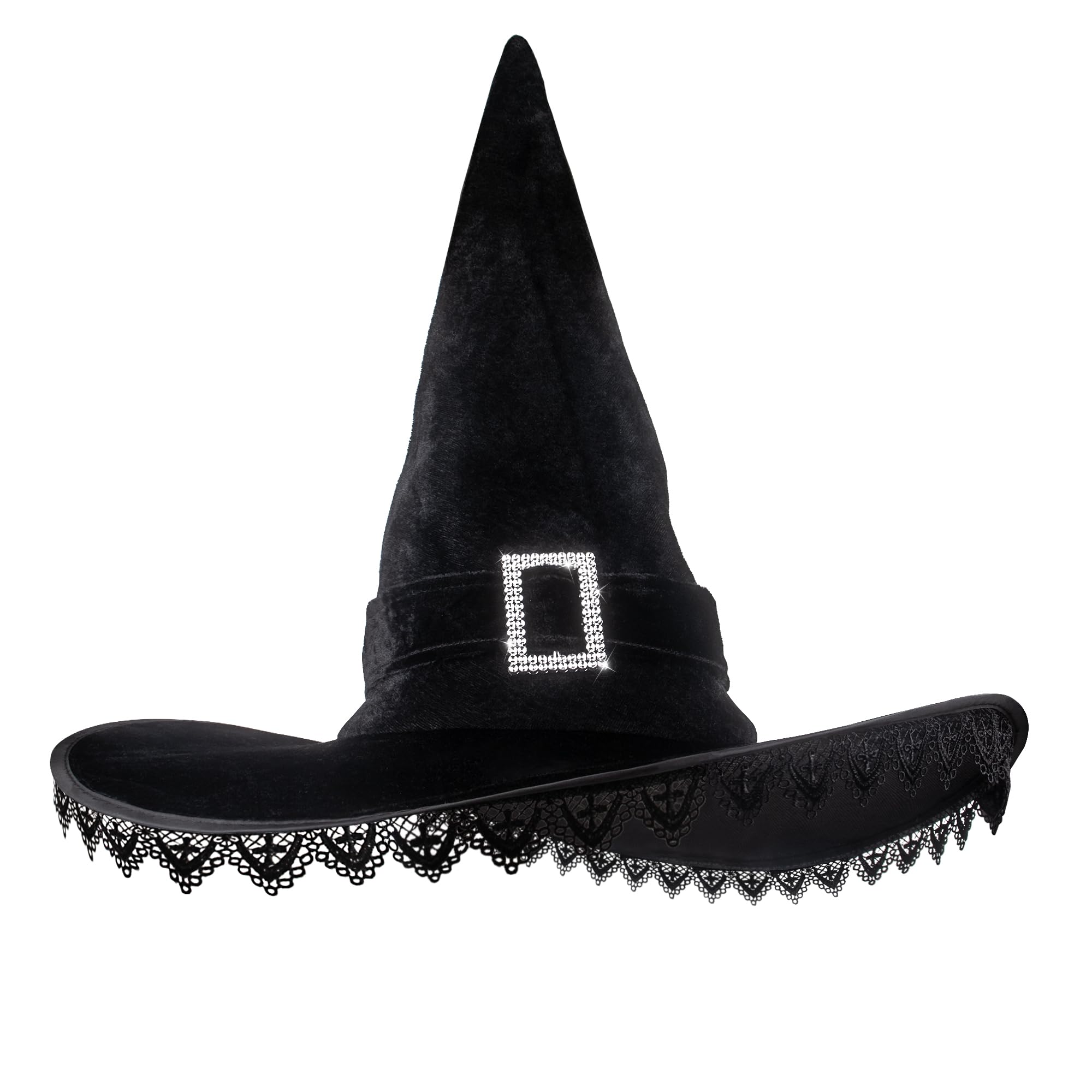 JUSTOTRY Halloween Witch Hat - Women Costume Black Witches Hats with Lace Fringe for Hallowee Decor Accessories Hocus Pocus Party Favor