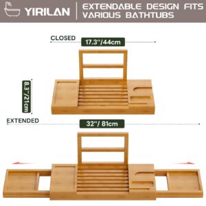 Yirilan Bamboo Bathtub Tray, Expandable Bathroom Tray, Waterproof Tray Caddy, Perfect Bath Caddy for Home Spa, Gift for Loved Ones, Bamboo